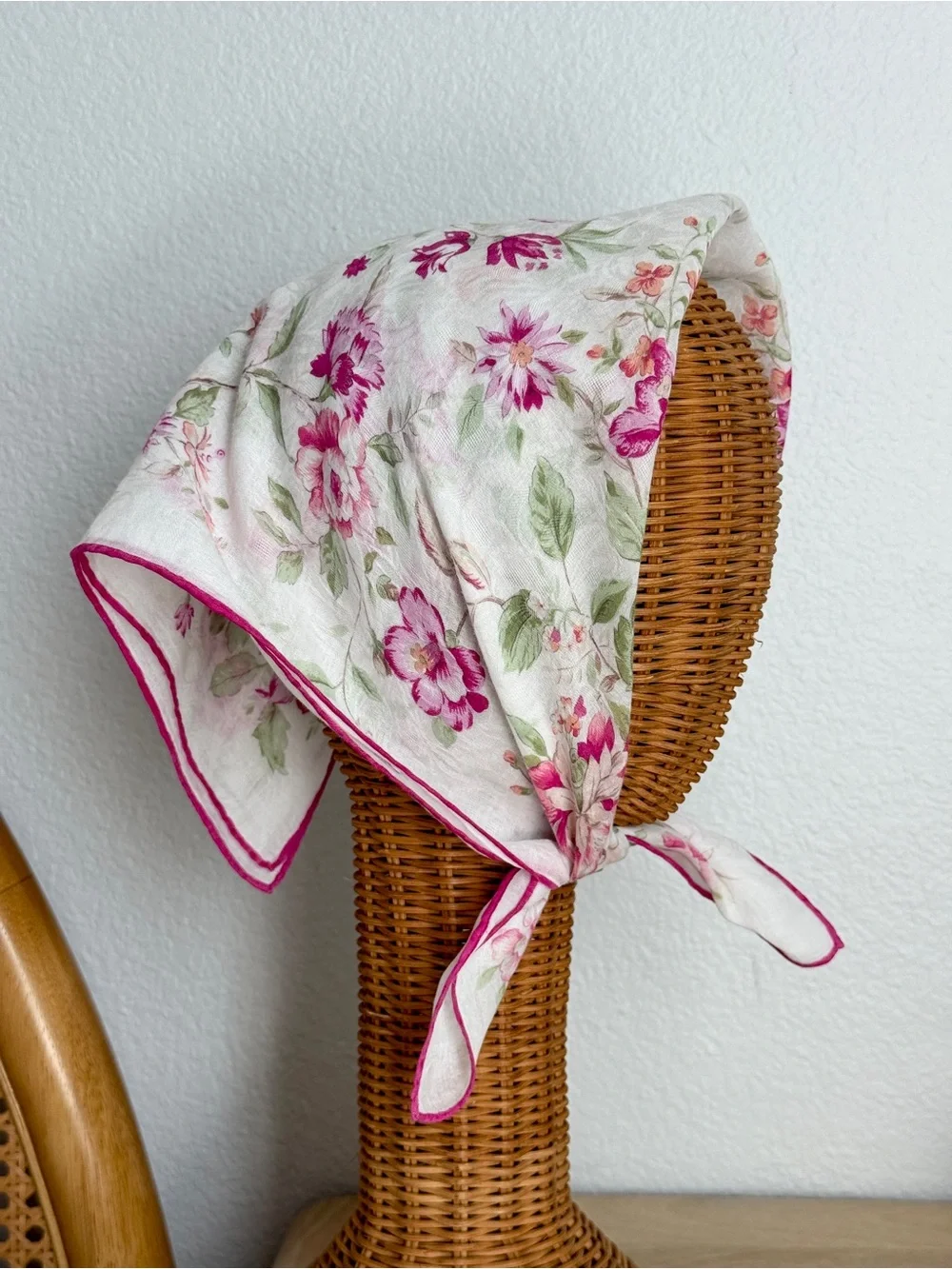 Vintage YSL Romantic Pink Floral Rose Cotton Bandana Scarf Made in Japan - Picture 5 of 9